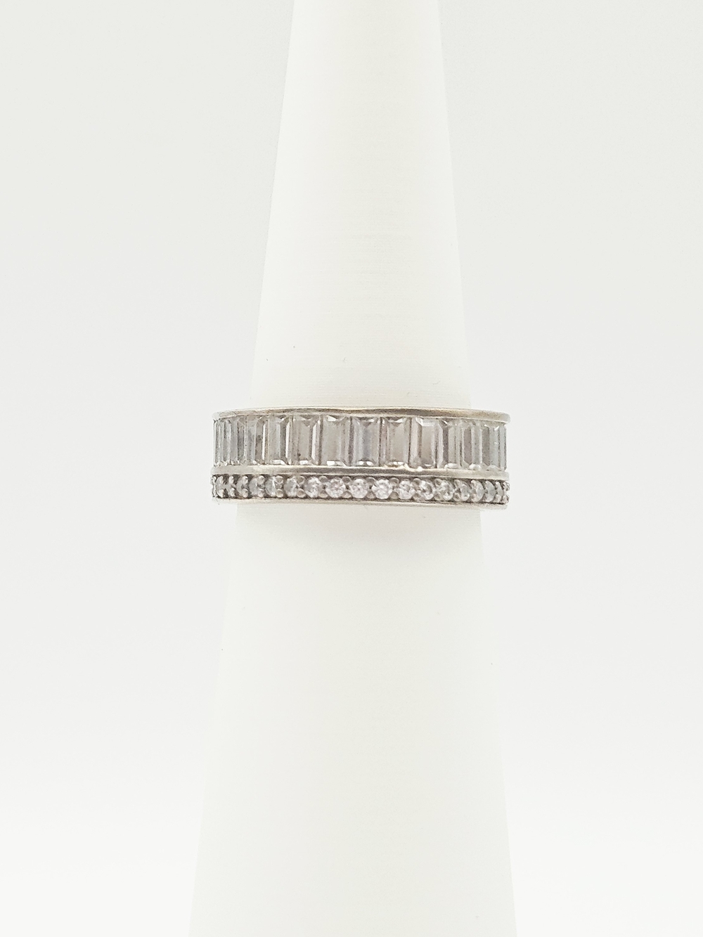 Sterling Silver Baguette & Pavé Half Eternity Ring